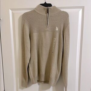 U.S. Polo‎ Assn. Tan Zip Up Sweater with Contemporary Knit